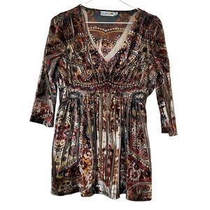 Unity World Wear Floral Damask Tapestry Velvet Empire Waist Top Petite Large